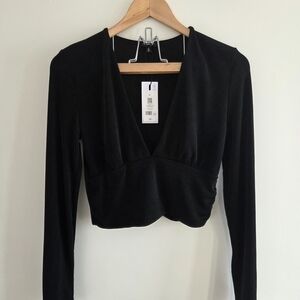 Black V-Neck Women's Top